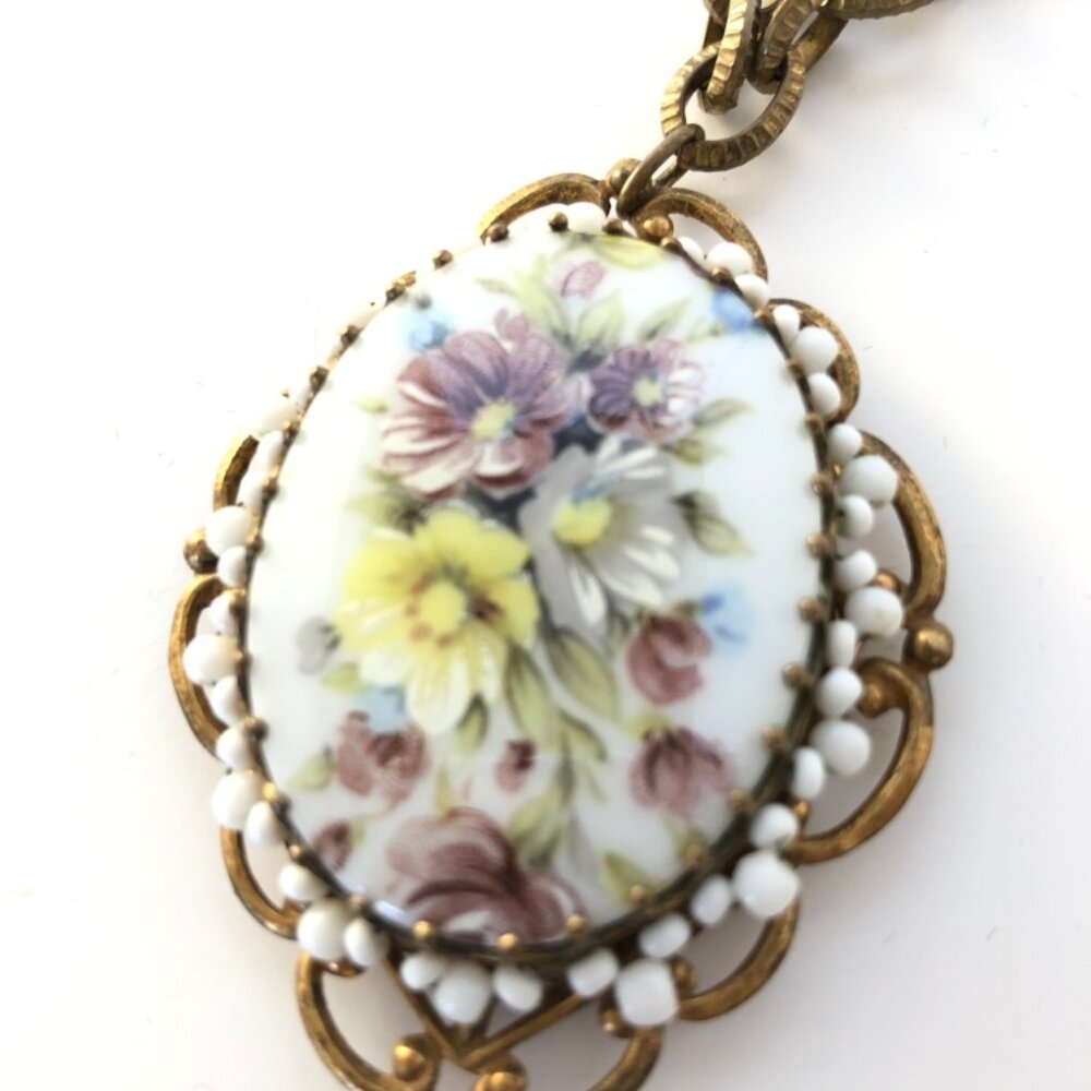Vintage Miriam Haskell Floral Cabochon  Necklace